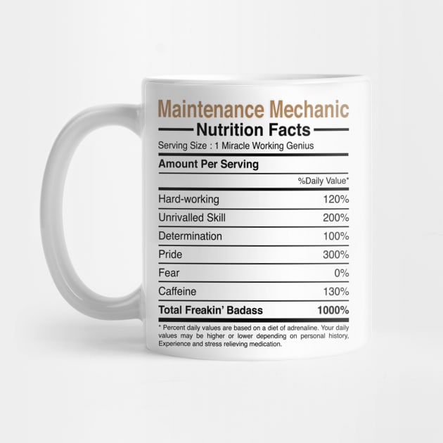 Maintenance Mechanic Auto Mechanic Repairman Nutrition Facts by Pizzan